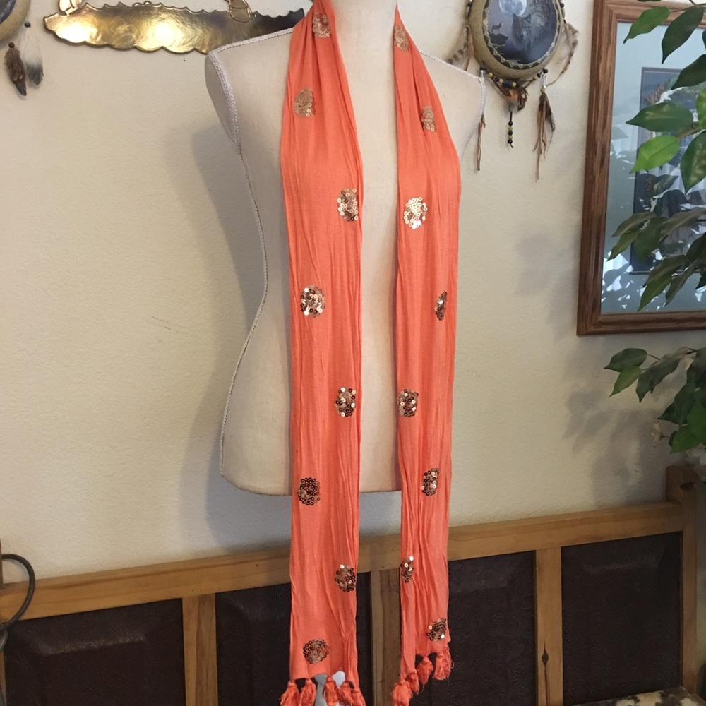 Fossil sherbet sequin soft stretchy tassel scarf